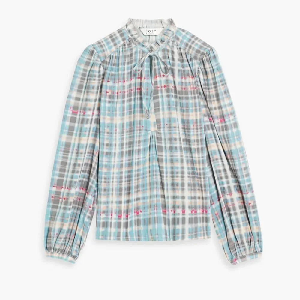 Joie Jindrah Gathered Printed Cotton Blouse. Sz: XL - Picture 2 of 11